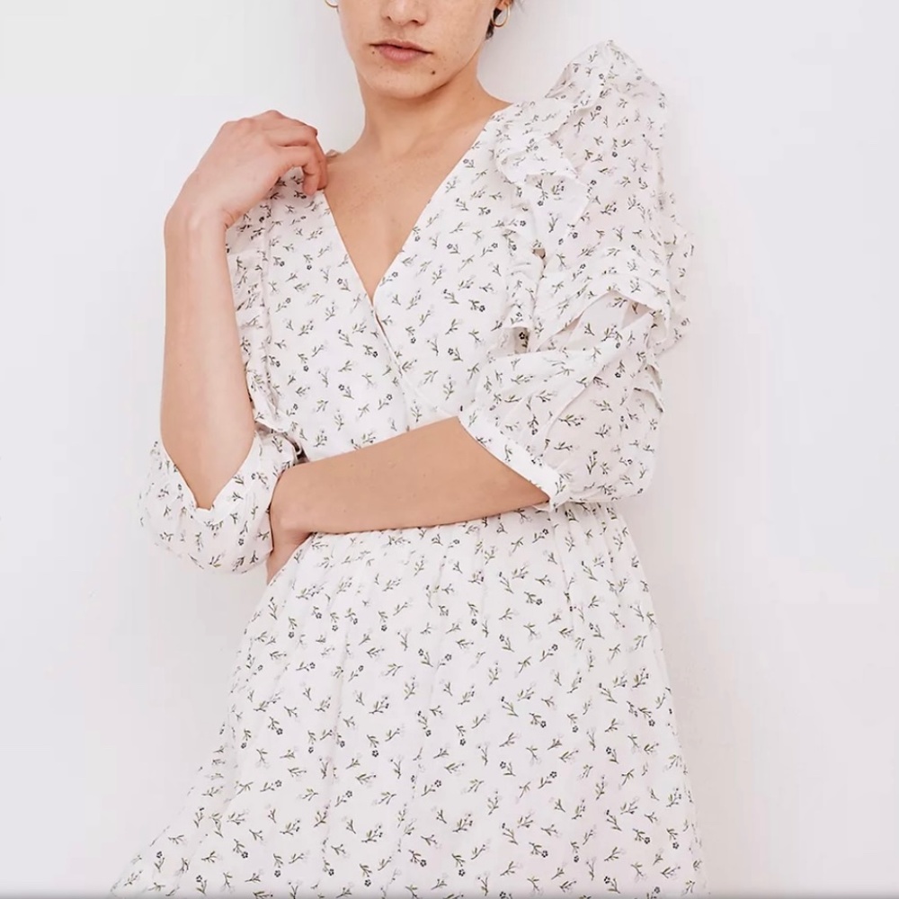 NWT MADEWELL Ruffled Pleat-Sleeve Mini Dress in Spring Fling